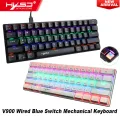 HXSJ V900 Wired 61 Keys Compact Mechanical Keyboard RGB Backlit Keyboard N-key Rollover Blue Switch Double Shot Keycaps, White. 