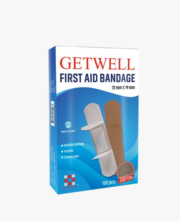 100 Pcs Getwell First Aid Strip Tape One Time Cotton Bandages 825503