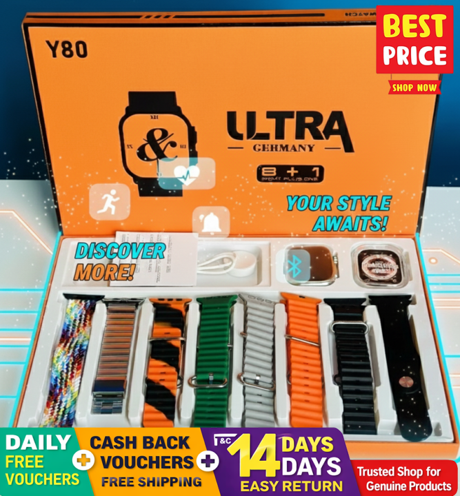 Y80 Ultra Smartwatch with 8 Strap bluetooth Calling Smartwatch 2.02" Display
