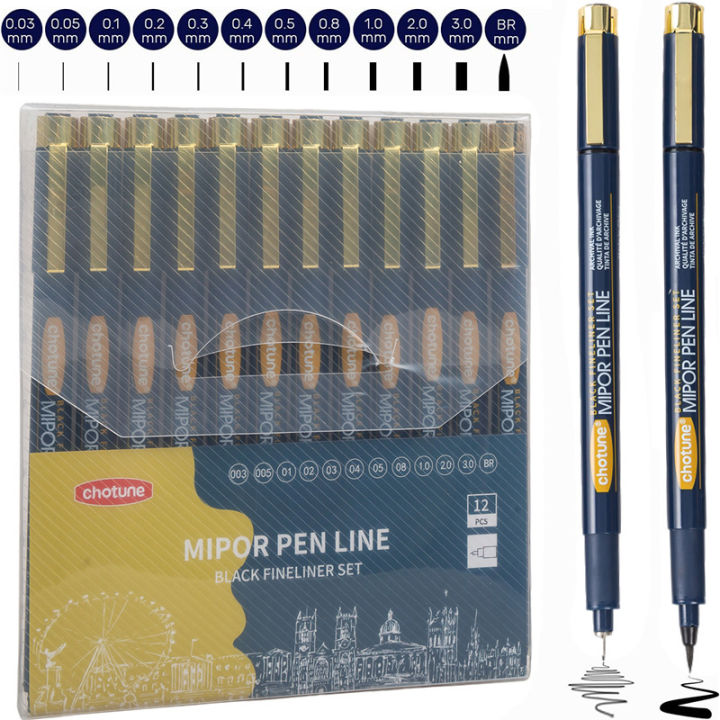 Japanese Sakura Pigma Micron Pens Set of 12 Black Fineliner Marker Pens Pigment Liner Manga Art Sketching Drawing Comic Design Amour zii
