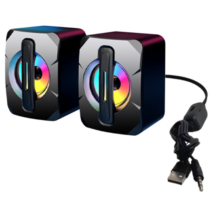 2 Pcs Speaker USB Subwoofer Light Emitting Mini Computer Speaker