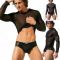 Hirigin Mens Undershirt Gay clothing Nylon Mesh Shirt See Through Sheer Long Sleeves T Shirts transparent shirt Underwear. 