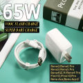 65W Super Dart and Super Vooc Flash Smart Charger Adapter with Type C Cable For Realme Oppo-White. 