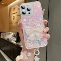 Dazzle laser bow Apple iPhone 12 13 Pro Pro Max 14pro Max phone case new female iPhone 13 with bracelet premium 11 iPhone 14 Pro 14 plus. 