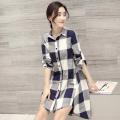 Plaid Loose-Fitting Shirt Mid-Length Fashion Large Size Women's Shirt Spring and Autumn New Korean Slim Fit Sun Protective Clothes Coat.