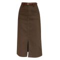 Hong Kong Style Retro Workwear Skirt Women's Fall Mid-Length Straight Split One-Step Skirt Khaki High Waist Denim Skirt. 