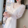 White Moonlight Cinnabar Mole 2022 Amoi Glossy Silk Temperament Slimming Youthful-Looking Overall Dress Set Super Fairy Dress. 
