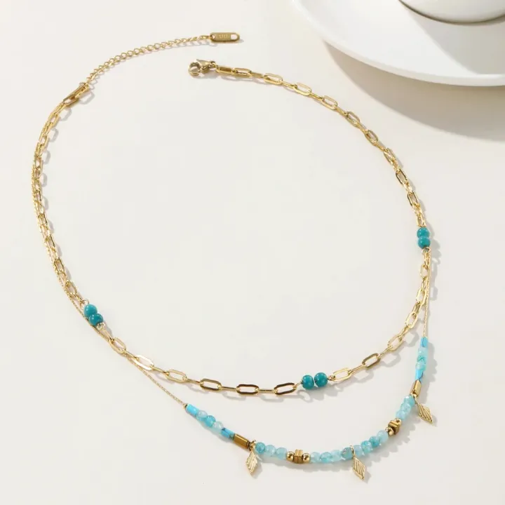 YACHAN%20Boho%20Blue%20Acrylic%20Bead%20Layered%20Necklace%20for%20Women%20Vintage%20Charms%20Stainless%20Steel%20Jewelry%20-%20Image%203