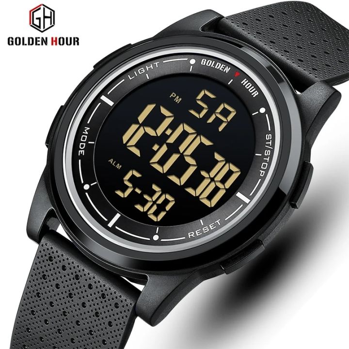 GOLDENHOUR Fashion Outdoor Sport Watch Men Multifunction Watches Alarm Clock Chrono 5Bar Waterproof Digital Watch reloj hombre