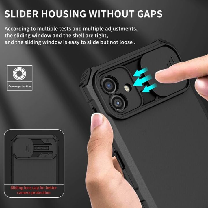 Slide Push Window Armor Shockproof Case For Samsung Galaxy A04 A04S A04E Stand Holder Camera Lens Protection Back Cover