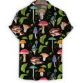 Fashion Mushroom Hawaiian Shirts for Men Women Novelty Button Down Short Sleeve Shirt 3D Print Holiday Summer Funny Tops.