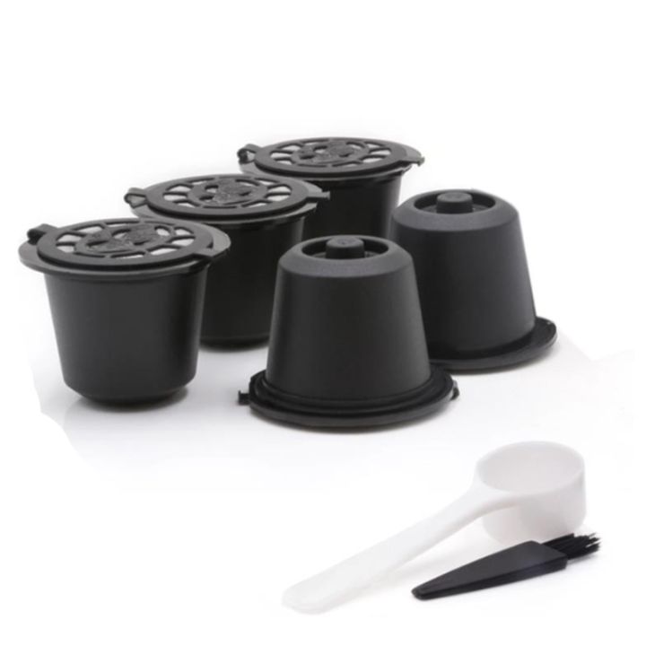 5 Reusable Capsules Refillable Coffee Capsule Filter with Coffee Machines with Coffee Spoon Brush