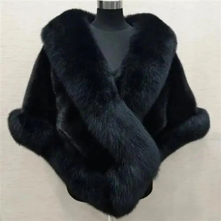 Winter Cape Fluffy Soft Cold Resistant Elegant Noble Artificial Fur Evening Dress Shawl Women Poncho for Dating