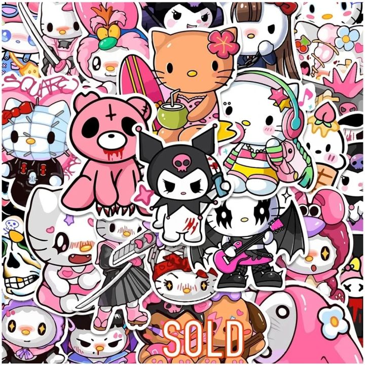 10/30/58pcs Dopamine Hello Kitty Pochacco Sanrio Stickers Kawaii Girls Sticker Decorative Scrapbooking Laptop Car Decal Toy Gift