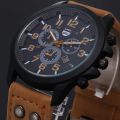 Military Leather Waterproof Date Quartz Analog Men's Quartz Wrist Watches. 