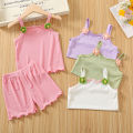 DSstyles 2-Piece Girls Summer Outfits Solid Color Sleeveless Tank Top Shorts Two-piece Set For 1-6 Years Old Kids. 