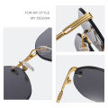 HBK Blue MIRROR Frameless Gold Metal Ladies Sunglasses Men Rimless Brown Sun Glasses For Women Fashion Shades Cutting Eyeglass. 