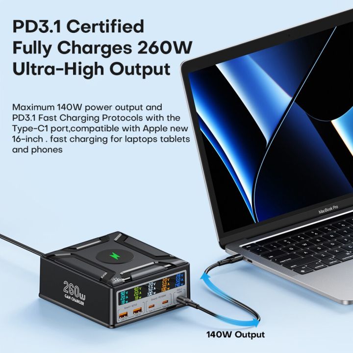 260W%20PD3.1%20USB%20C%20Charging%20Station%20Wireless%20Charger%20LCD%20Display%205%20Ports%20QC%203.0%20PPS%20Fast%20Charger%20for%20iPhone%2014%20MacBook%20Pro%20Samsung%20-%20Image%203