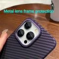 Carbon Fiber Kevlar PC Texture Phone Case For Iphone 15 14 Plus 13 12 Pro Max Case Metal Ring lens Lightweight Apple 15 13 Cover. 