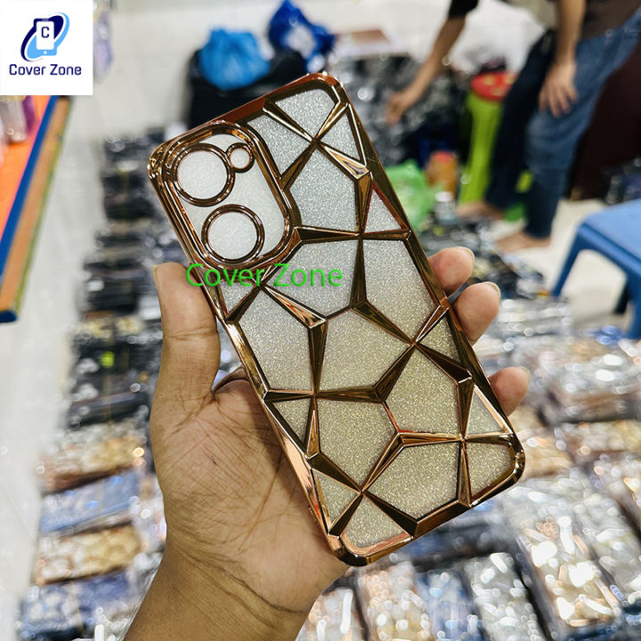 Vivo Y18 / Vivo Y03 Geometric Diamond Shape Phone Case With Chrome Electroplated Plating Cover Zone For Vivo Y18 Back Cover