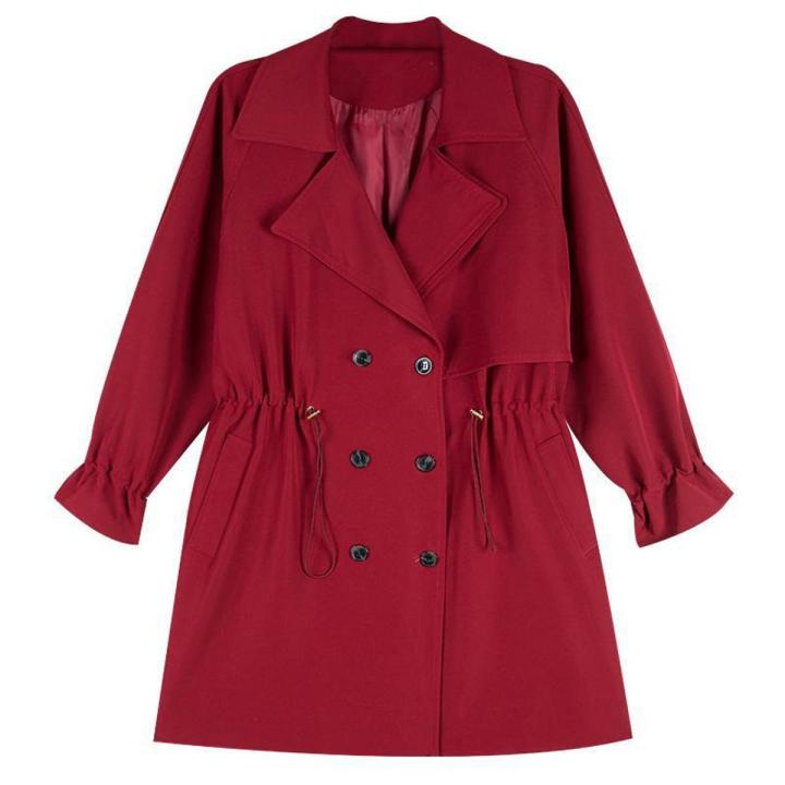 Lining Windbreaker Femme Mid-Length Spring Autumn New Coat Wild Loose Suit Collar Casual Thin Coat Trench Coat Women