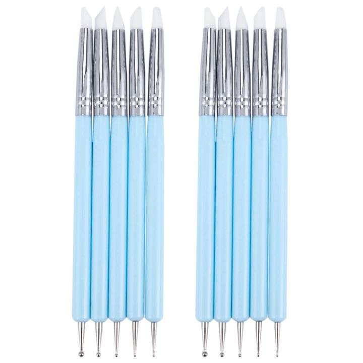 10 x 2 Way Ball Styluses Dotting Tool Silicone Color Shaper Brushes Pen for Polymer Clay Pottery Modeling Nail Art