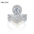 Follow Cloud 1.5ct Pearl Water Drops Pear-shaped Moissanite Diamond Rings for Women Wedding Band Jewelry S925 Sterling Silver. 