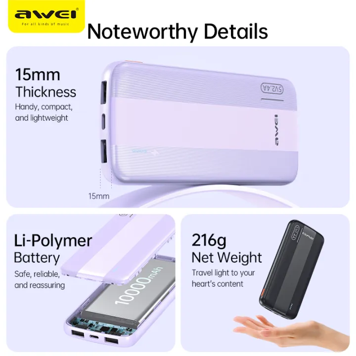 Awei%20P20K%202.4A%20Fast%20Charging%20Slim%20Looking%2010000mAh%20PowerBank%20With%20Dual%20Output%20-%20Black%20-%20Image%203