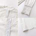 PLAZSON Summer Women Blouse Lace Patchwork Chiffon White Shirt Long Sleeve Button Elegant Office Lady Tops Korean Style Clothes.