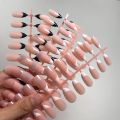 120pcs French Tip Press on Nails Almond Shape False Nails Full Cover Acrylic Nails White Black Tips Glossy Stick on Nail.