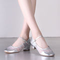 Dancing Shoes Performance Shoes Mid-Heel Shoes Buckle2023Spring and Summer New Shallow Mouth Patent Leather Korean Style Versatile Dancing Shoes Women.