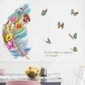 Flower Butterfly Feather Wall Sticker Home Living Room Colorful Pattern Background Decoration Mural Art Decals Bedroom Stickers (hight 23 /width 12 inch). 