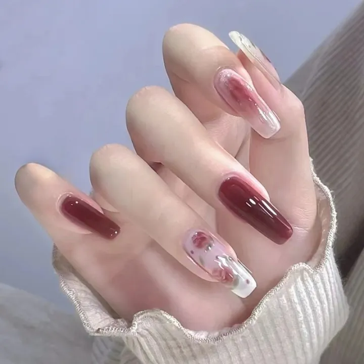 24pcs%20Nails%20Long%20Square%20Love%20Heart%20Designed%20Rouge%20Nail%20Art%20Full%20Cover%20Press%20On%20Nail%20Tips%20Women%20Finished%20Nail%20Extension%20-%20Image%202
