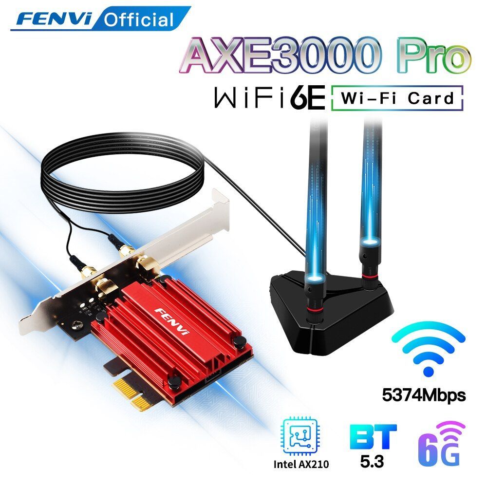 FENVI WiFi AXE 3000 Pro Adapter WiFi 6E AX210 5374Mbps Tri Band 2.4G/5G/6Ghz Bluetooth 5.3 802.11AX