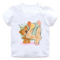 Summer Cute Cartoon Bear Numbers 1-9 Years Old Children's T-shirt Short-sleeved Round Neck T-shirt for Boys and Girls Tops Tee.