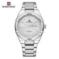NAVIFORCE 9218 Watch Men Stainless Steel Silver White Color Luxury Quartz Fashion Watches Male Calendar Wristwatch-Silver&White.