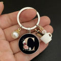 A-Z Letters Elegant Imitation Pearl Key Chain Charm Enamel 26 Letters Key Ring Qoddess. 