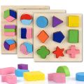 Wooden Geometric Shapes Montessori Puzzle Sorting Math Bricks Preschool Learning Educational Game Baby Toddler Toys for Children.