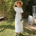 IELGY Women's dress beach long solid color dress casual simple one-shoulder versatile fashion. 