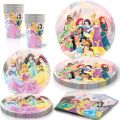 Disney Princess Disposable Tableware Set Snow White Cinderella Belle Paper Plate Tablecloth Kids Girls Birthday Party Decoration.