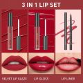 3pcs Lip Makeup Sets Lip Gloss Glaze Tint Long-lasting Matte Liquid Lipstick Waterproof Sweatproof Lip Liner Pencil Contour Kits.