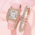 New Fashionable Leather Belt Square Watch & Bracelet For Women Gift Item With BOX. 