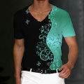 Luxury T-Shirt For Men 3d Flower V-Neck Men'S Clothing Street Daily Tops Loose Oversized Sportswears Summer Casual Short Sleeves. 
