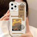 【Emotion HENG】Landscape stamp label phone case for iPhone 13 11 14 15 Pro Max 12 mini cases iPhone 7 8 plus Xs XR se 2022 2020 soft back cover.
