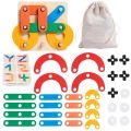 Two-in-one Wooden Pegboard Puzzle And Tic-tac-toe Game, Letter Number Shape Color Sorter Educational Stacking Blocks Toy Set.