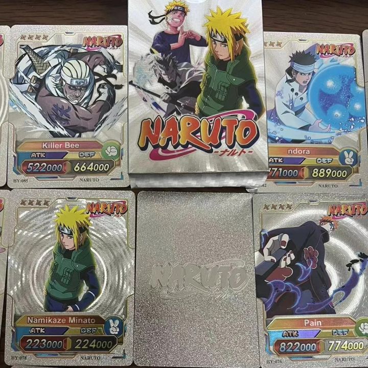 54 Pc Naruto Silver Plastic Waterproof Cards - Anime Playing Golden Card Deck Pack With Minato, Itachi, Sakura, Kakashi - Merchandise Gift for Kids & Adults - 55 Pieces of Cards in 1 Box
