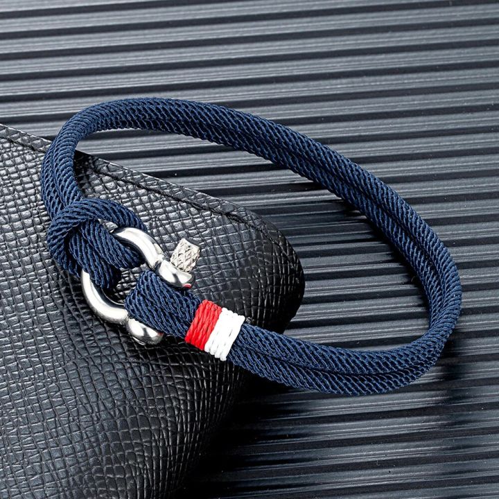 MKENDN Navy Blue Braided Rope Bracelet Stainless Steel Mini