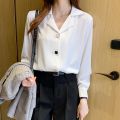 Long Sleeve Black White Blouse Tops Blouse Women Blusas Mujer De Moda 2023 V-neck Chiffon Blouse Shirt Blouses Femme Blusas E447.