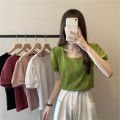 Puff Sleeve T Women's Summer T-shirt 2023 New French Style Design Low round Neck Slim-Fit Slimming Short-Sleeved Student Top. 