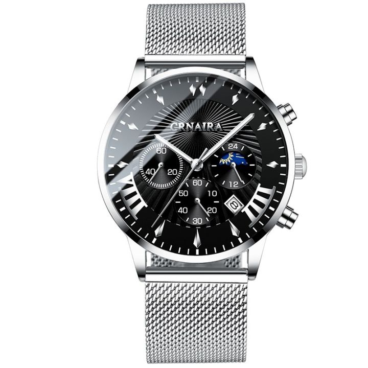 CRNAIRA C829 Men's Quartz Watch Stainless Steel Mesh Watches Calendar Wristwatch for Men